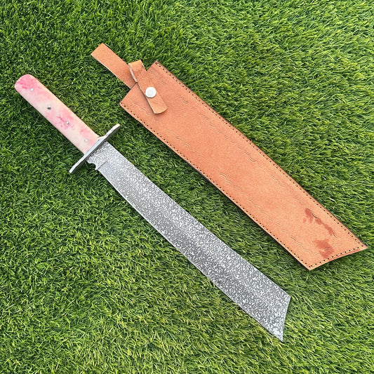 Handmade J2 Steel Knife – Etched Blade, Resin Handle, Full Tang, Collectible with Sheath – Gift for Him, Gift for Husband, Unique Knife