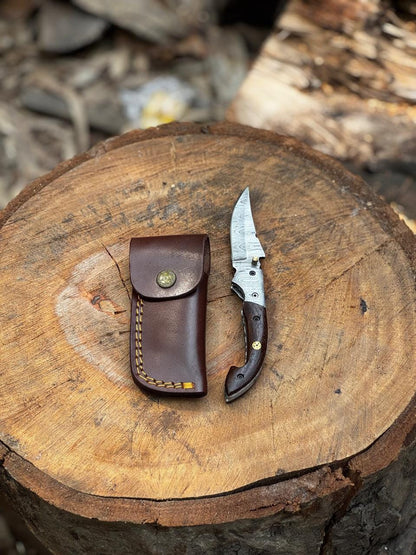 Pocket Knife 7.5&quot; Handmade Damascus Folding Knife for Men with Liner Lock & Sheath, Gift for Him, Husband, Boyfriend