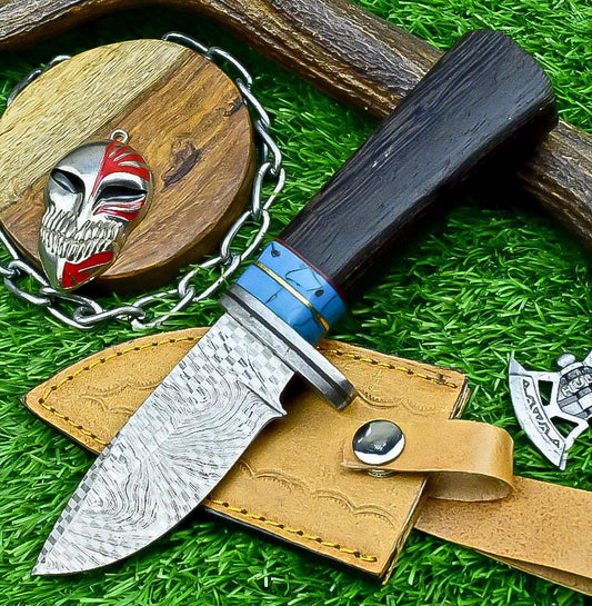 Handmade Damascus Steel Blade Hunting Knife 8.5&quot; Overall, Skinning Knife, Leather Sheath, Perfect for Hunting, Camping, Outdoor & Collectors