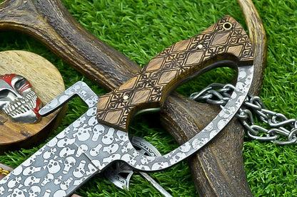 J2 Steel Hunting Knife 16&quot; – Custom Handmade Etched Blade with Natural Wood Handle, Gift for Him, Outdoor & Camping Knife