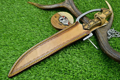 J2 Steel Hunting Knife 16&quot; – Custom Handmade Etched Blade with Natural Wood Handle, Gift for Him, Outdoor & Camping Knife