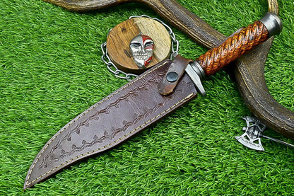 Bowie Knife Handmade Damascus Steel 14&quot; Hunting Knife with Hardwood Handle, Custom Gift for Him & Groomsmen, Wedding Present
