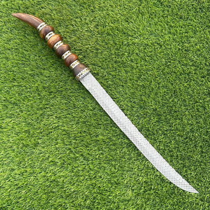 Handmade Damascus Steel Sword 23 Inch | Etched Blade | Rosewood Handle | Leather Sheath | Collectible Sword | Gift for Him