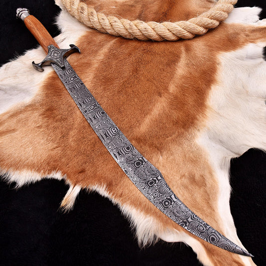 Handmade J2 Steel Tactical Scimitar Sword 25 Inch | Natural Wood Handle | Pewter Guard and Pommel | Collectible Sword | Gift for Him