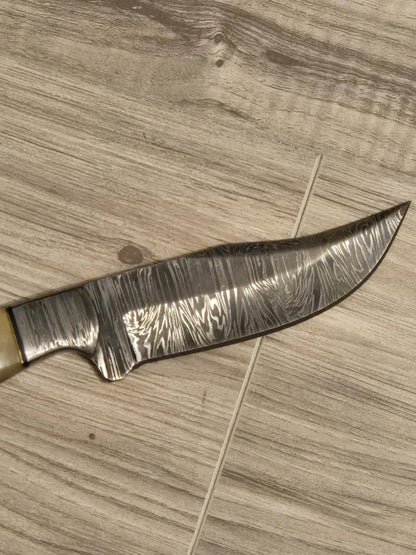 Custom Handmade Damascus Hunting Knife | Stag Horn Handle Damascus Bolsters with Leather Sheath, Hunting and Collectible Knife, Gift for him