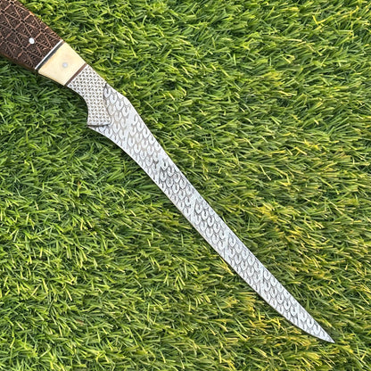 Custom 13&quot; Fillet Knife with J2 Steel Etched Blade, Rosewood  Camel Bone Handle – Precision Fishing & Kitchen Cutlery Tool