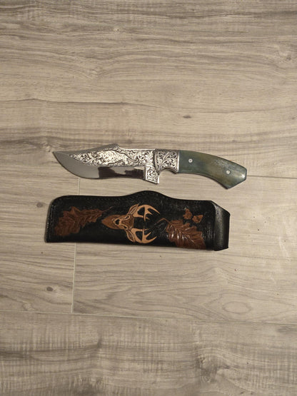 Custom Engraved D2 Steel Skinner Knife with Camel Bone Handle, Birthday Gift for Boyfriend & Husband, Handmade Masterpiece