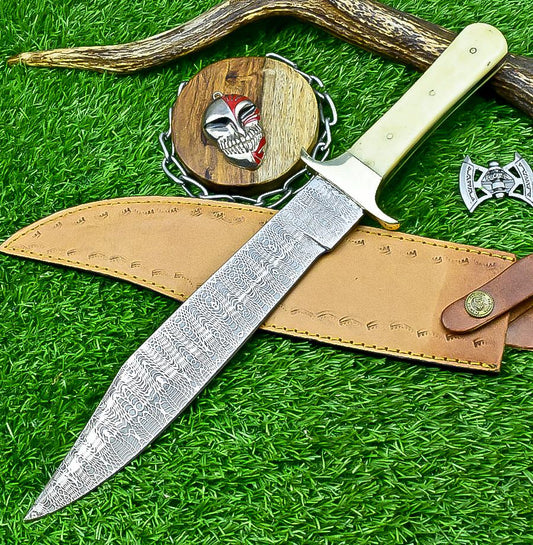 Handmade J2 Steel Bowie Knife 15&quot;, Camel Bone, Steel Bolsters Full Tang Knife | Collectible Bowie | Gift for Him Husband Anniversary Present