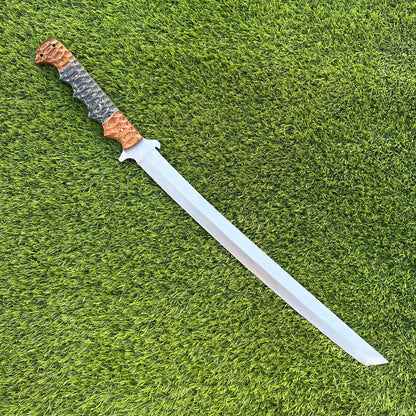 Tanto Blade Sword 26&quot; Custom Handmade J2 Steel Full Tang Tactical Sword with Jigged Pakka Wood Handle - Collectible Gift for Him