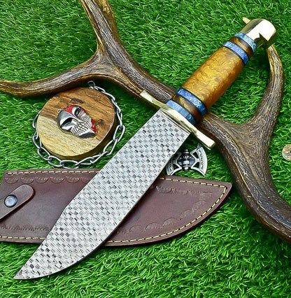CUSTOM HANDMADE Bowie Knife 15&quot; Handmade J2 Steel Hunting Knife with Resin Handle – Brass Bolster, Gift for Him, Husband, Boyfriend