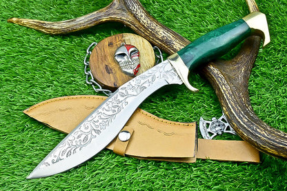 CUSTOM Handmade Kukri Knife 14.5&quot; | J2 Steel Blade with Engraving | Resin Handle & Brass Guard | Outdoor Hunting Kukri | Gift for Him