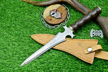13” Handmade Bowie Knife with J2 Steel Etched Blade & Leather Sheath, Dagger Knife Gift for Him, Camping Survival Knife for Husband.