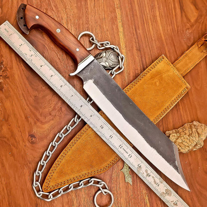 Big Bushcraft 18&quot; Bowie Knife Carbon Steel Hatchet Butcher Knife – Personalized Gift for Husband Birthday Outdoor Tool