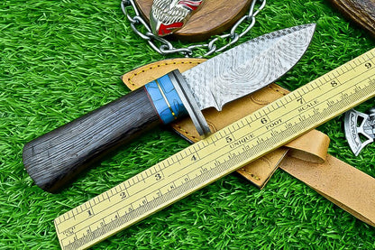 Handmade Damascus Steel Blade Hunting Knife 8.5&quot; Overall, Skinning Knife, Leather Sheath, Perfect for Hunting, Camping, Outdoor & Collectors