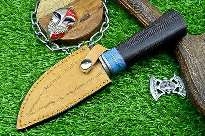 Handmade Damascus Steel Blade Hunting Knife 8.5&quot; Overall, Skinning Knife, Leather Sheath, Perfect for Hunting, Camping, Outdoor & Collectors