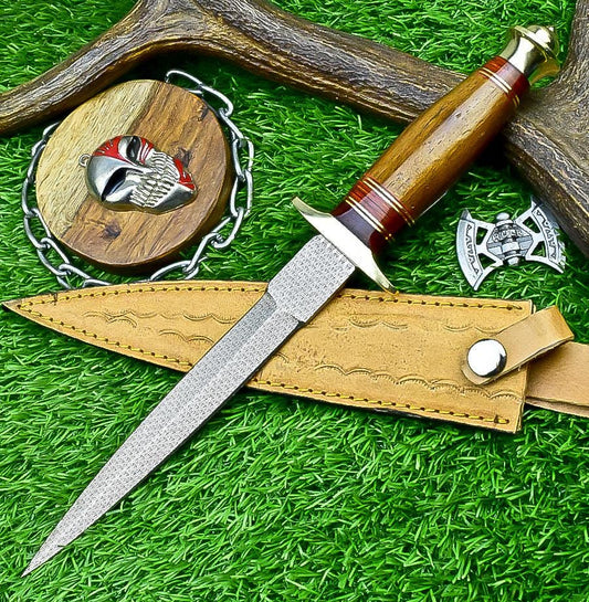 12” Handmade Bowie Knife with J2 Steel Etched Blade & Leather Sheath, Dagger Knife Gift for Him, Camping Survival Knife for Husband