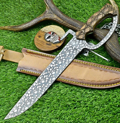J2 Steel Hunting Knife 16&quot; – Custom Handmade Etched Blade with Natural Wood Handle, Gift for Him, Outdoor & Camping Knife