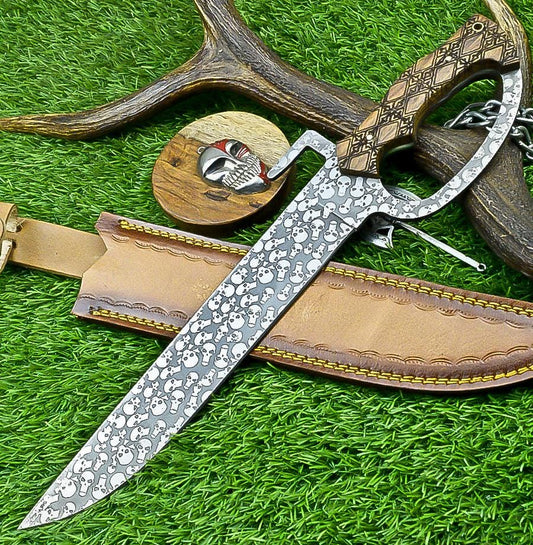 J2 Steel Hunting Knife 16&quot; – Custom Handmade Etched Blade with Natural Wood Handle, Gift for Him, Outdoor & Camping Knife