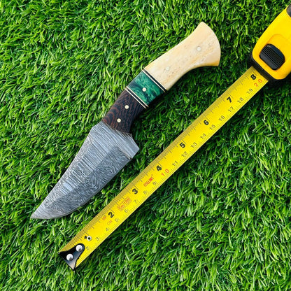 Hunting Knife Handmade Damascus Steel Skinning Blade 8.5&quot; with Leather Sheath for Camping Outdoor Collectors