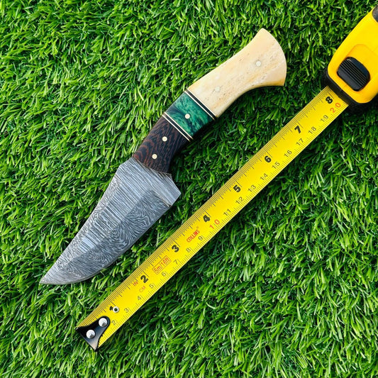 Hunting Knife Handmade Damascus Steel Skinning Blade 8.5&quot; with Leather Sheath for Camping Outdoor Collectors