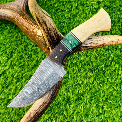 Hunting Knife Handmade Damascus Steel Skinning Blade 8.5&quot; with Leather Sheath for Camping Outdoor Collectors