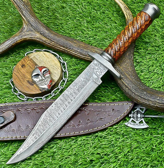 Bowie Knife Handmade Damascus Steel 14&quot; Hunting Knife with Hardwood Handle, Custom Gift for Him & Groomsmen, Wedding Present