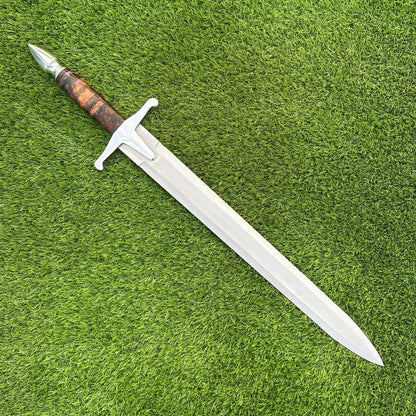 Medieval Sword Hand Forged 30&quot; J2 Steel Blade | Resin Handle & Leather Scabbard | Tactical Collectible Gift for Him