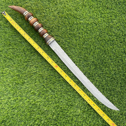 Handmade Damascus Steel Sword 23 Inch | Etched Blade | Rosewood Handle | Leather Sheath | Collectible Sword | Gift for Him