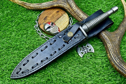 Damascus Steel Dagger Knife 12.5&quot; Handmade Double Edge Blade with Leather Sheath - Collectible Gift for Him & Groomsmen