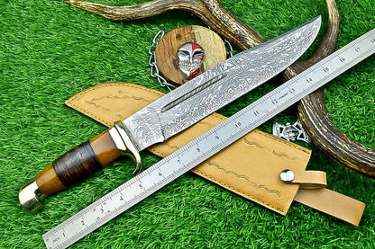 Bowie Knife 17&quot; Handmade J2 Steel Hunting Knife with Resin & Leather Handle – Gift for Him, Husband, Boyfriend