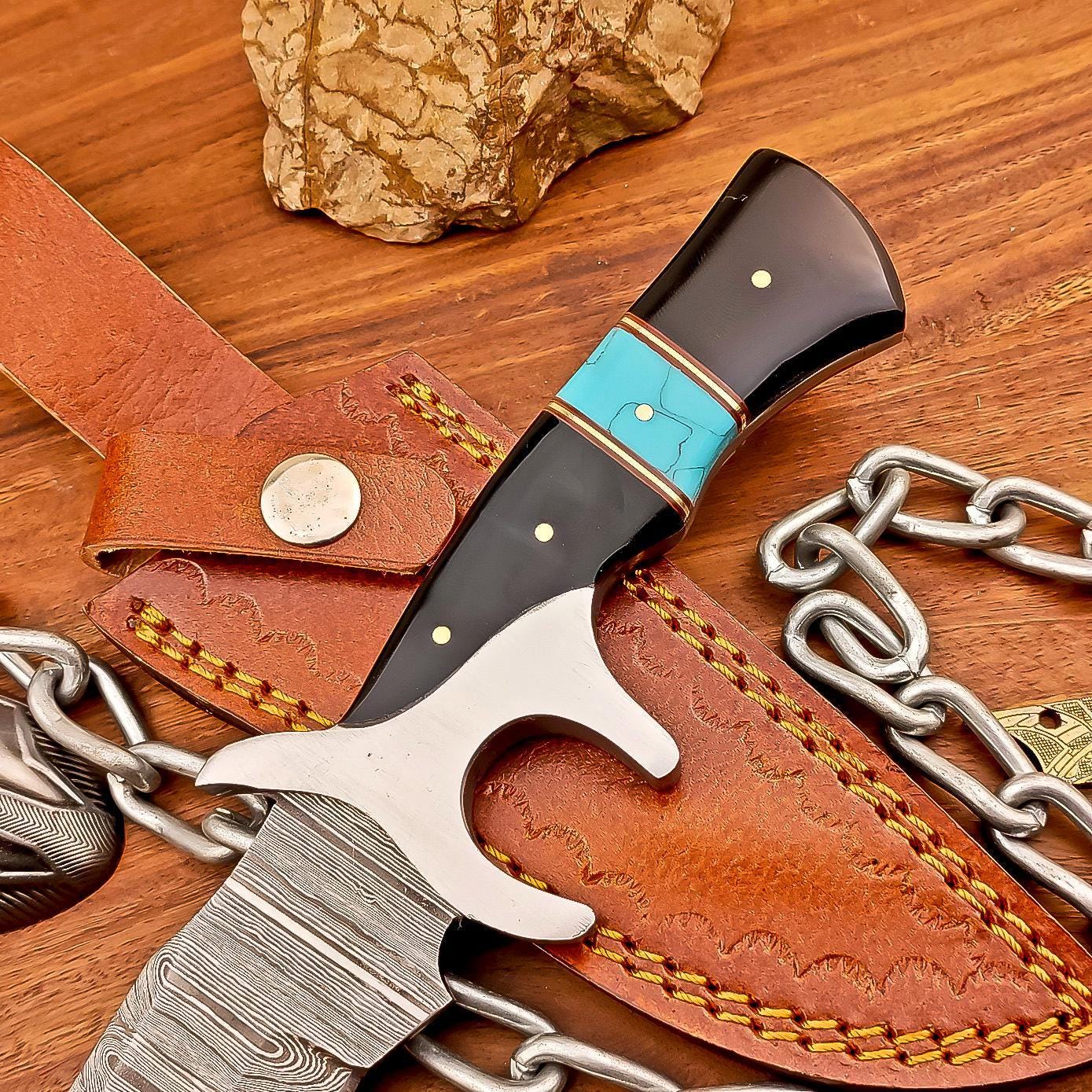 Handcrafted 10&quot; Damascus Bowie Knife –Resin, Damascus Steel Blade & Steel Guard – Premium Quality for Hunting, Camping, Collectors