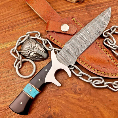 Handcrafted 10&quot; Damascus Bowie Knife –Resin, Damascus Steel Blade & Steel Guard – Premium Quality for Hunting, Camping, Collectors