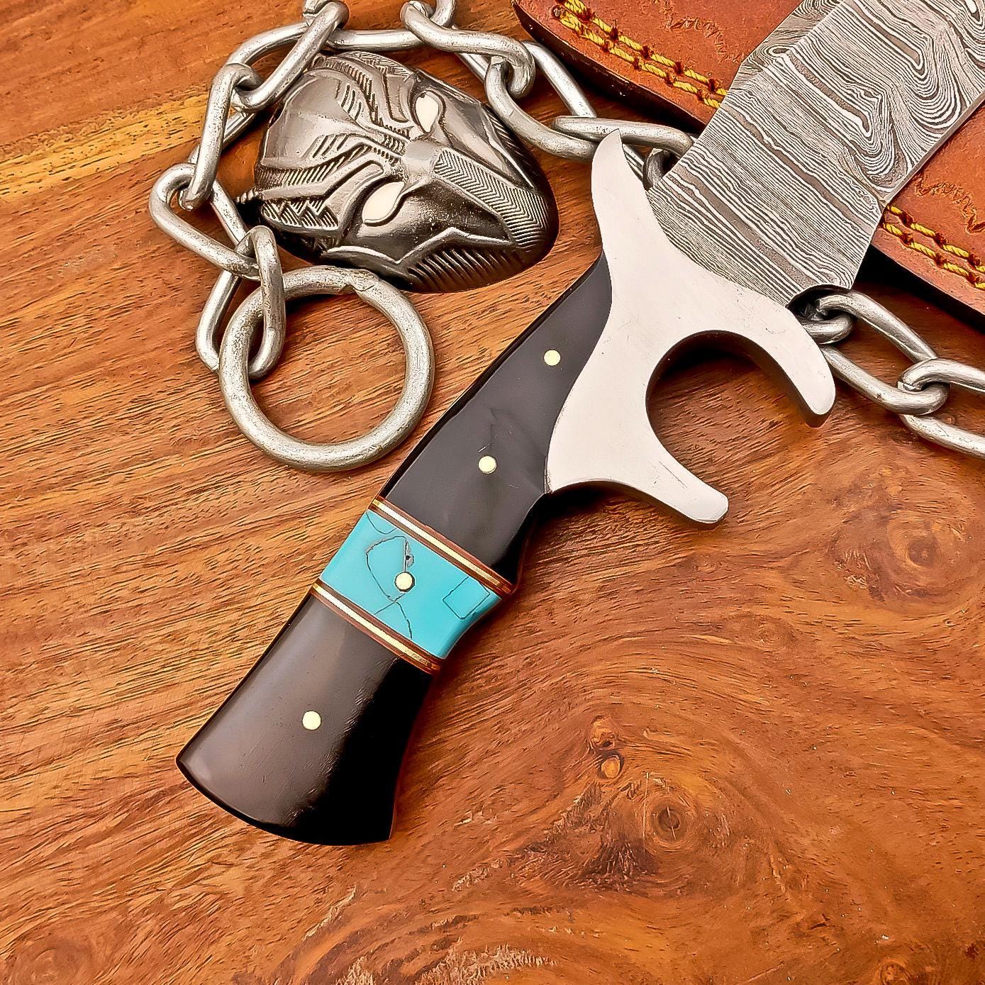 Handcrafted 10&quot; Damascus Bowie Knife –Resin, Damascus Steel Blade & Steel Guard – Premium Quality for Hunting, Camping, Collectors