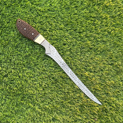 Custom 13&quot; Fillet Knife with J2 Steel Etched Blade, Rosewood  Camel Bone Handle – Precision Fishing & Kitchen Cutlery Tool