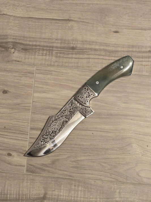 Custom Engraved D2 Steel Skinner Knife with Camel Bone Handle, Birthday Gift for Boyfriend & Husband, Handmade Masterpiece
