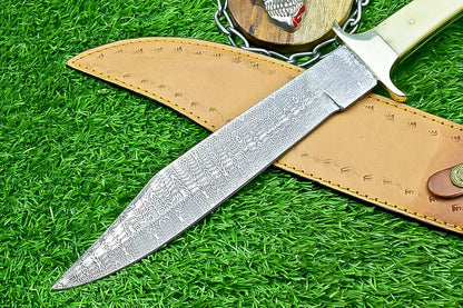Handmade J2 Steel Bowie Knife 15&quot;, Camel Bone, Steel Bolsters Full Tang Knife | Collectible Bowie | Gift for Him Husband Anniversary Present