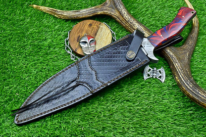 Handmade J2 Steel Bowie Knife 15&quot; | Resin | Damascus Guard | Etched Blade, Full Tang Knife, Collectible Bowie, Husband Anniversary Present