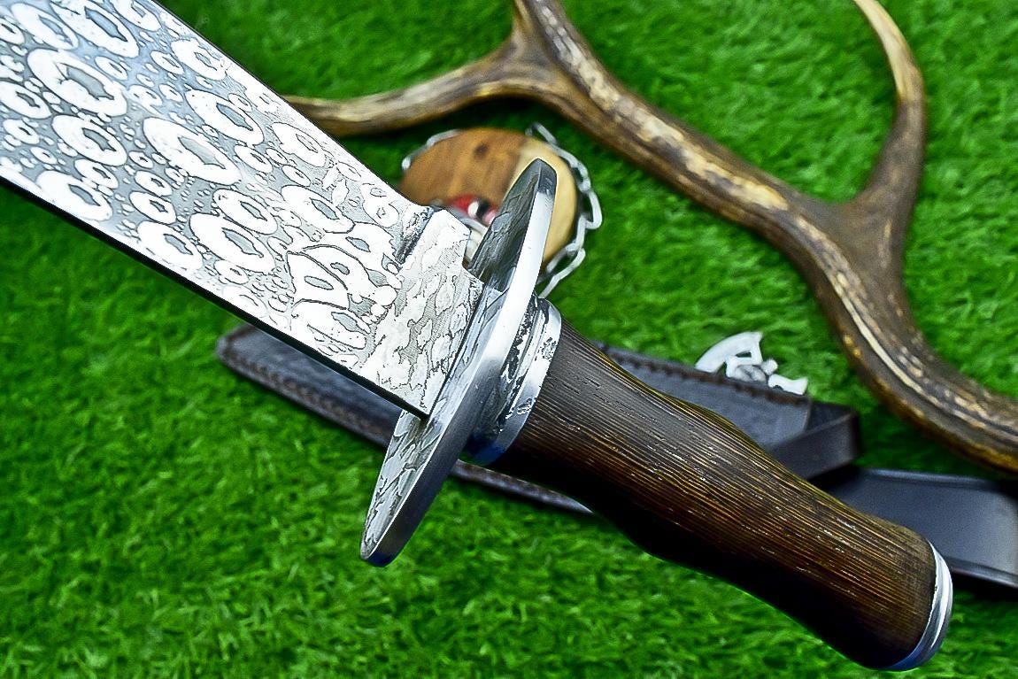 Wenge Wood Handle Handmade J2 Steel Bowie Knife 15.5&quot; | Steel Bolster, Rat Tail Tang | Collectible Gift for Him