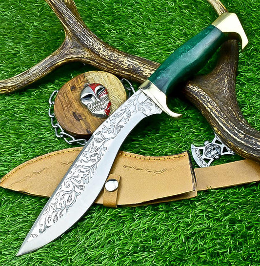 CUSTOM Handmade Kukri Knife 14.5&quot; | J2 Steel Blade with Engraving | Resin Handle & Brass Guard | Outdoor Hunting Kukri | Gift for Him