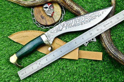 CUSTOM Handmade Kukri Knife 14.5&quot; | J2 Steel Blade with Engraving | Resin Handle & Brass Guard | Outdoor Hunting Kukri | Gift for Him