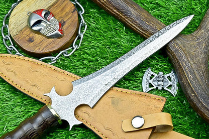 13” Handmade Bowie Knife with J2 Steel Etched Blade & Leather Sheath, Dagger Knife Gift for Him, Camping Survival Knife for Husband.
