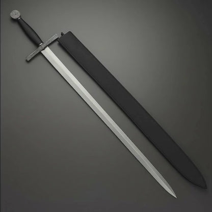 Handmade Two-Handed Longsword | Black Leather Handle & Scabbard | 41" Polished Steel Blade  | Gift For Him  SN-322