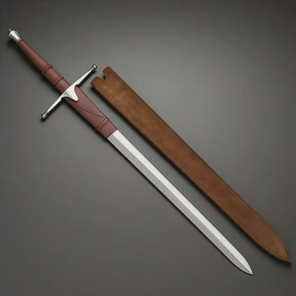 Handmade Damascus Steel Medieval Sword | Leather-Wrapped Handle & Brass Guard | 40" Display Sword