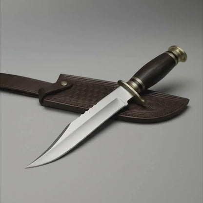 Bowie Knife 14” – Handmade D2 Steel Hunting Knife with Wedge Wood Handle & Leather Sheath