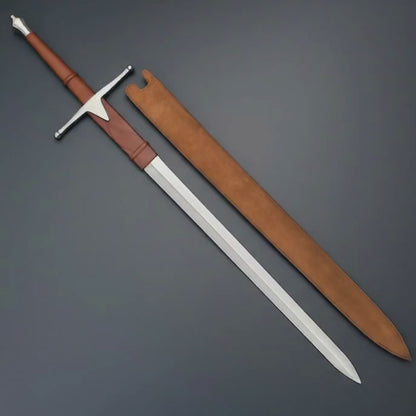 Handmade Two-Handed Claymore Sword | Leather-Wrapped Handle & Scabbard | 40" Display Sword