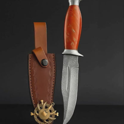 Custom Handmade 12" Damascus Steel Bowie Knife | Wood & Resin Handle, Leather Sheath | Anniversary
