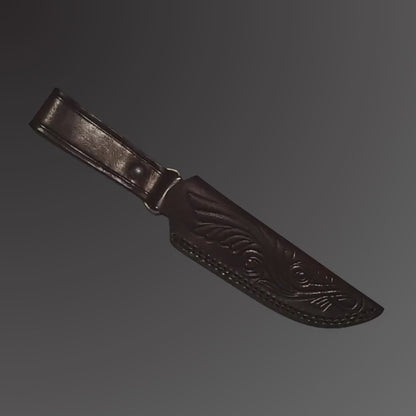 Handmade Custom Hunting Knife | Polished Blade, Resin Handle & Tooled Leather Sheath